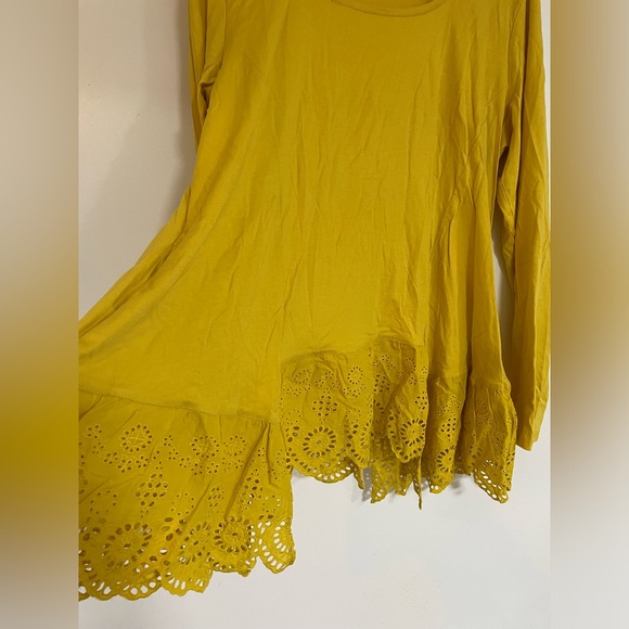 Logo Yellow Knit Long Sleeve Lace Hem Tunic Large - Picture 5 of 7